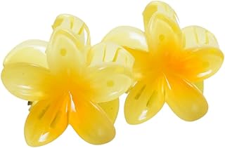 مجموعة مشابك شعر بلاستيكية على شكل وردة مكونة من 2 قطعة - لون أصفر