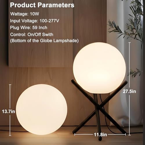 Image of Lightdot Outdoor Floor Lamp, 12-Inch LED Ball Light with Milky White Waterproof Shade - 10W 3000K Corn Globe Floor Lamps with Stable Black Tripod Base, for Patio Garden Living Room, Bedroom, Plug&Play