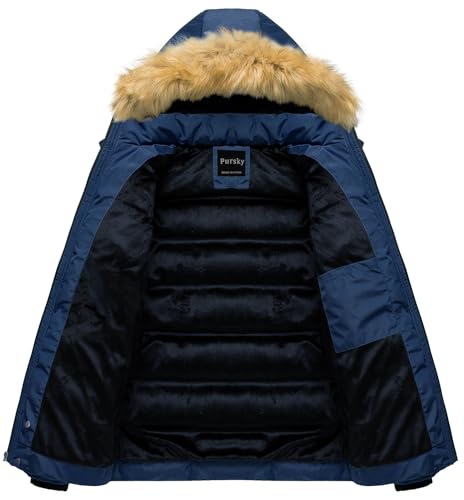 Image of Pursky Men's Puffer Jacket Waterproof Winter Bubble Coats Ski Parka Fur Hooded