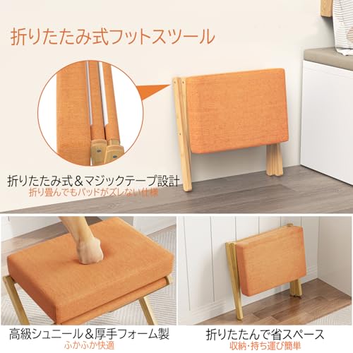 BAMBOOHOMIE オットマン 折りたたみ フットレスト 足置き台 デスク下 フットレスト スツール 竹製 軽量 取り外し可能 しっかり ふわふわ 耐荷重 おしゃれ 脚置き イス 靴交換 玄関 オフィス (オレンジ) [3]