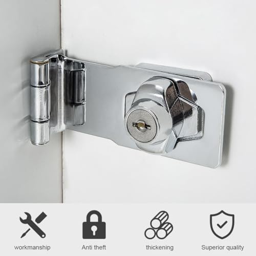 Image of EMVANV Keyed Hasp Lock, 90 Degrees Lock Hasp T-wist Knob Keyed Locking Hasp Safety Door Clasp for Small Doors Drawer and Cabinets(Silver)