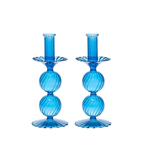 Kim Seybert Bella Short Candle Holder, in Blue Set of 2 in a Box