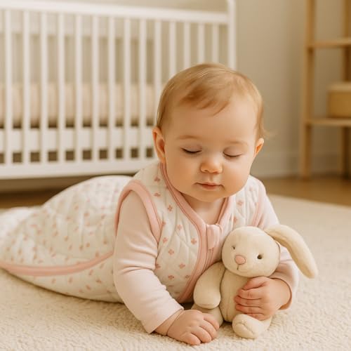 Image of TuddyBuddy Baby Cotton Wearable Quilted Sleeping Bag Blanket 1.5 Tog with 1 Way Zipper Closure | Ideal for Babies & Kids Hypoallergenic Fabrics | (Pink Marigold, 18-24 Months)