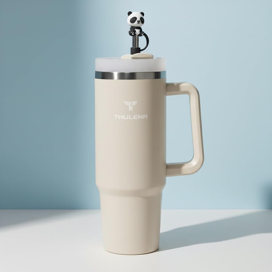 DRIFT TUMBLER - 40 oz Premium Stainless Steel Tumbler with free Reusable Metal Cubes–Double-Wall Insulated with Stainless steel Straw–Leakproof Plug, spill stopper, extra Straw Cover (White) - Image 2