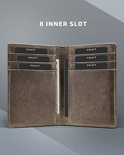 Image of VULKIT Bifold Front Pocket Slim Wallet RFID Blocking Minimalist Thin Leather Credit Card Holder Wallet for Men and Women Mocha