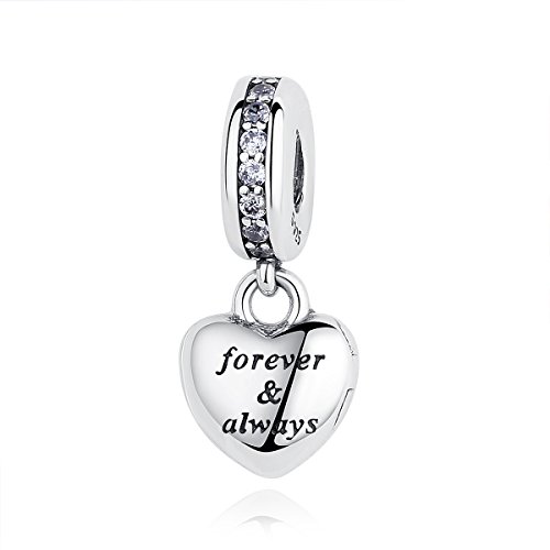 Eternalll Letter Love Bead Heart Charm with Crystal Charm 925 Sterling Silver Dangle Family Wife Husband Charm Anniversary Charm fit Pandora Charms (Forever Always)