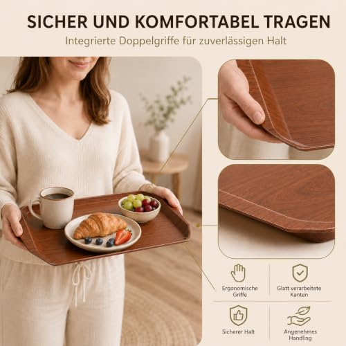 Serviertablett 3er Set Kunststoff Holzoptik mit Griffen – Bild 5