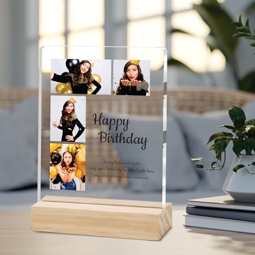 Image of Giftplease Personalized Happy Bithday Photo Plaque with Photo | Custom Friendship Gift with Wooden Stand | Best Friend Birthday Keepsake for Him or Her CS 02