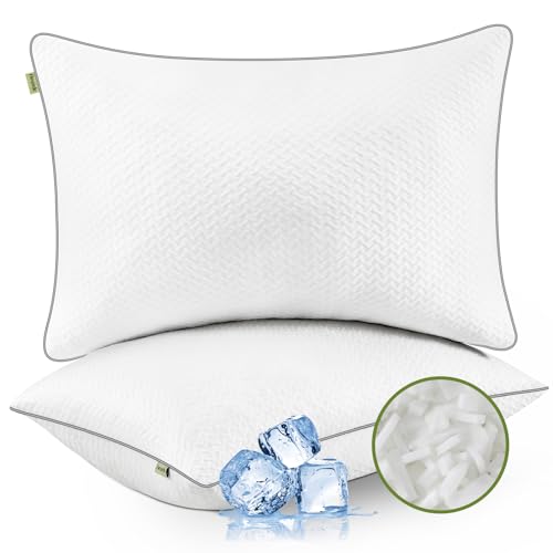 Image of Cooling Pillow King Size Set of 2, Shredded Gel Memory Foam Firm Side Sleeper Pillow for Body Align, Ultra Neck Pain Relief, Adjustable Cool Bed Pillow for Hot, Back, Stomach Sleepers, CertiPUR-US
