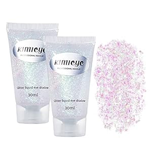 Body Glitter Makeup Set, 2Pcs Mermaid Sequins Face Glitter Gel Makeup for Body, Hair, Face, Nail, Eyeshadow, Long Lasting Waterproof Liquid Glitter Gel Total 10 Colors Available (#1 White, 2PCS)