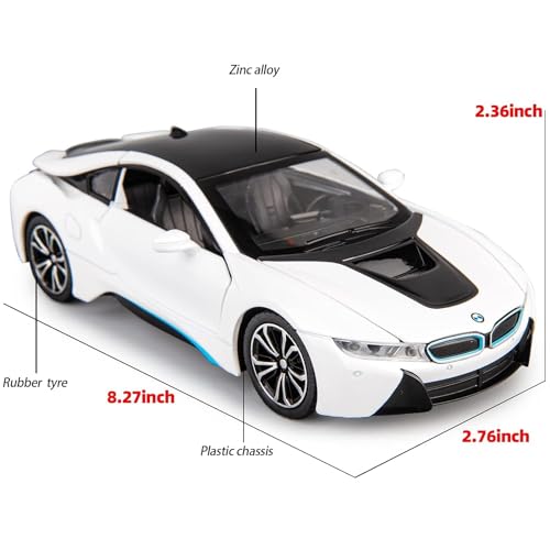 Image of Invite Enterprise 1:24 Diecast Model Alloy Bmw I8 Metal Pull Back Car With Sound & Light,4 Openable Doors,Toy Vehicles For Kids Gift[B M W I8-White]