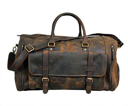 20 Inch Leather Duffel Bags for Men and Women Full Grain Leather Travel Overnight Weekend Leather Bags Sports Gym Duffel for Men