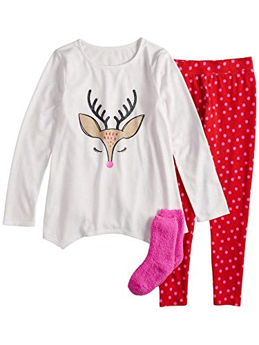 Girls White Reindeer Christmas Pajama set Holiday Sleep Set