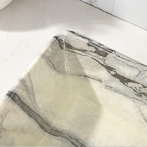 Bathroom Vessel Sink and Faucet Combo Marbling Rectangle -VOKIM 19"x15" Coated Porcelain Ceramic Vessel Vanity Sink Art Basin& black Faucet Combo by VOKIM - Image 7