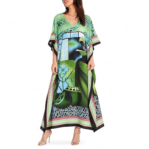 Image of Oussum Women Long Maxi Plus Size Polyester Kaftan Gown, Womens Kaftan Dresses Lounge Resort Wear, Plus Size Kaftan