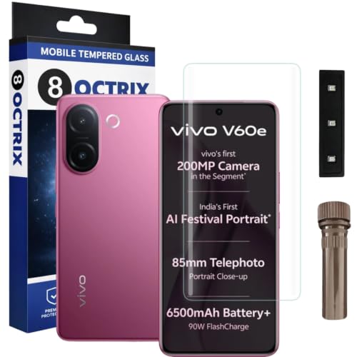 Image of Curved UV Tempered Glass Screen Protector for Vivo V60e | Transparent | Pack of 1 | Full Screen Coverage with UV Installation Kit