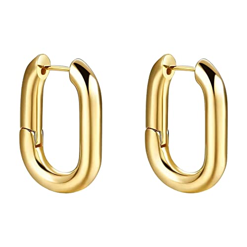 PROJEWE 925 Sterling Silver Gold Huggie Hoop Boucles d'oreilles Gold Square Hoop Moucles d'oreilles Rectangle Boucles d'oreilles Hypoallergènes Huggy Hoop pour Femmes Cover