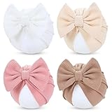 Cinaci 4 Pieces Baby Girl Turban Hats with Bow Newborn Hospital Caps Bonnets Beanies Headwraps for Infants Toddlers (US, Alpha, One Size, White+Beige+Khaki+Pink)