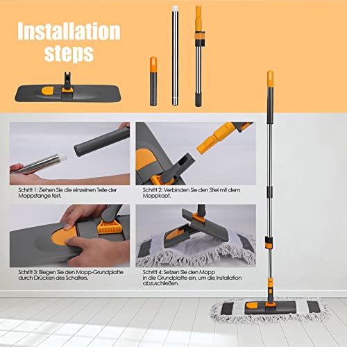 Gadhra Dust Mop For Floor Cleaning, Microfiber Dry And Wet Flat Mops With 2 Washable Pads, Extendable Adjustable Long Handle, Floor Mop For Hardwood Laminate, Tile, Marble Floor #TOP6