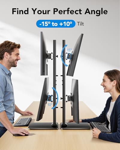 Image of HUANUO Dual Monitor Stand for 13 to 34 Inch, Max Load 44 lbs, Vertical Monitor Mount, Freestanding Monitor Riser with Swivel, Tilt, Rotation, 13 Height Settings, Max VESA 100x100