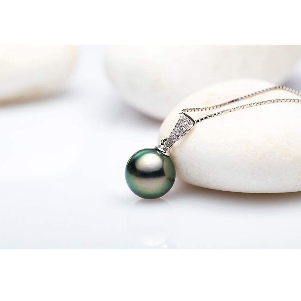 Collane con Ciondolo di Perle Nere di Tahiti Naturali da 9-10 mm, Gioielli da Donna 18 carati, Compleanno Elegante, Festa di Nozze di San