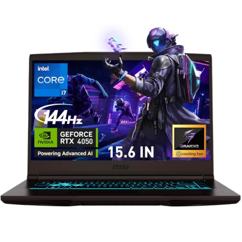 Image of msi Thin 15.6 inch FHD RTX 4050 & Intel i7-13620H Gaming Laptop, 16GB + 1TB | DDR4, Wi-Fi 6, Blue keyboard, Anti-Ghost Key, Kensington Lock, HD Webcam, Windows 11 Home, Black