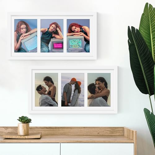 Image of DUENPY 8x16 Collage Picture Frame, 5x7 Collage Picture Frame Displays Three 5x7 inch Photos, or 8x16 (Without Mat) for Available Horizontal Wall Mounting Display and Vertical, White.