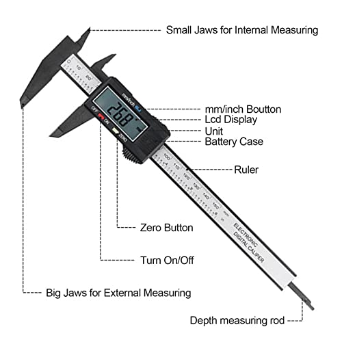 Newaner Calibre Digital, Pie de Rey de Fibra de Carbono de 150 mm / 6 " con Pantalla LCD Transparente y Batería de Respaldo, Calibre para Mediciones Externas, Internas, de Profundidad y de Paso