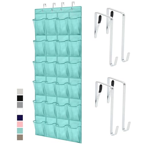 GORILLA GRIP Over the Door Shoe Organizer, 24 Large Breathable Mesh Pockets, Space Saving Hanging Storage Holder, Closet Rack Hanger Holds Up to 40 lbs, Hangs on Closets, Shoes, Accessories, Turquoise