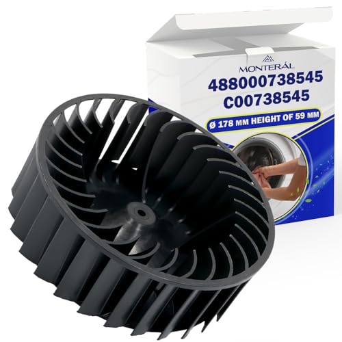 Rueda de Ventilador para Motor de Secadora de Ropa Ø 178 mm con Código Original C00738545 488000738545 para Whirlpool para Bauknecht para Indesit - Garantía de 10 Años - MONTERAL