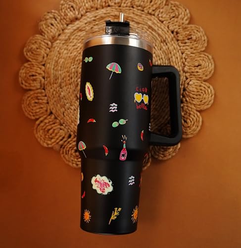 Image of 1200ML Stainless Steel Tumbler Hot and Cold with Handle and Lid and 2 Straws, Double Insulated Cup Leak Proof Mug Cupholder for Gym, Travelling (Italian)