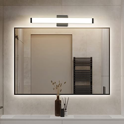 Image of Bathroom Vanity Light Brushed Nickel Square LED 24 inch 14W 4000K Natural White Light Wall Bar Lighting Fixtures Over Mirror (Matte Black, 24in)