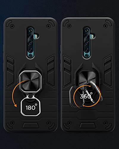 Image of Pikkme D5 Tough Armor Bumper Back Cover Case for Oppo Reno 2F |Ring Holder & Kickstand in-Built (Black)