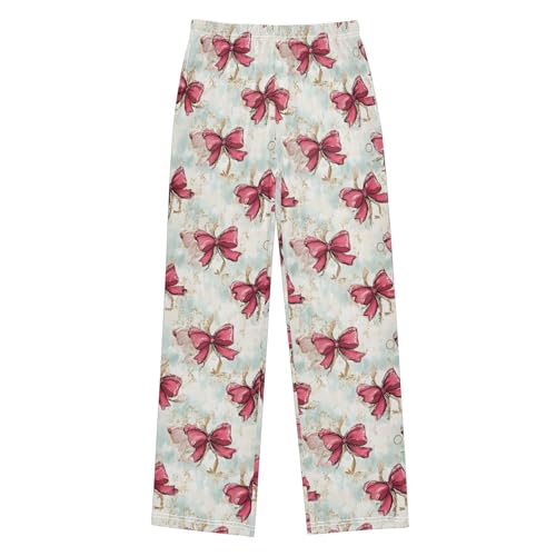 Pink Bow Golden Ribbon Pajama Pants Long Sleep Pant Soft PJ Bottoms Sleepwear