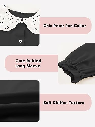 Image of DOKOTOO KIDS Girls Ruffle Long Sleeve Chiffon Blouses Cute Peter Pan Collar Shirts Tops 7-15 Years