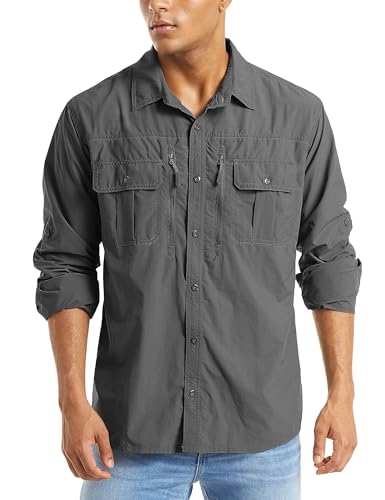 MAGCOMSEN Hiking Shirts Mens Quick Dry Fishing Shirts for Men Work Shirts for Men Combat Shirt Summer Shirt Dark Grey M