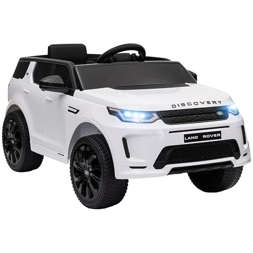 AIYAPLAY Coche Eléctrico para Niños de +3 Años con Licencia Land Rover Discovery Sport Carro Eléctrico Infantil con Batería 12V Mando a Distancia Arranque Lento Faros Bocina y Música Blanco