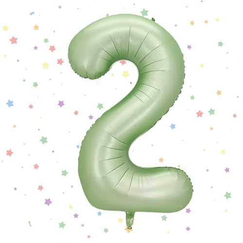 VUCDXOP Geburtstag Folienballon Zahl 2, 101 cm Salbeigrün Luftballons Zahl...