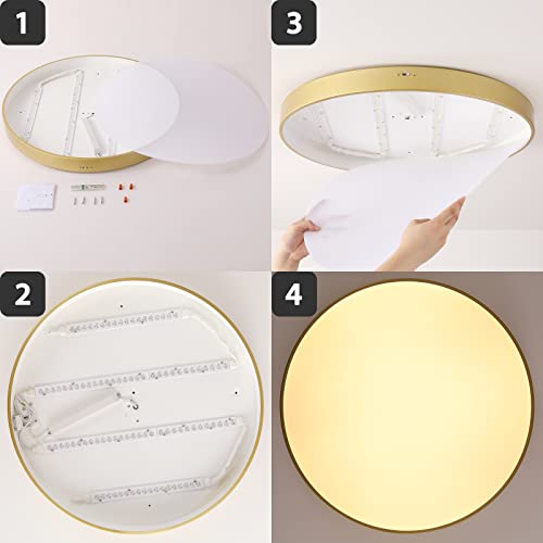 COTULIN 24 Inch Large Gold Round LED Flush Mount Ceiling Light, Modern 3000K/4000K/5000K Temperatures Adjustable 40W Ceiling Lighting Fixture for Bedroom Living Room Kitchen Hallway by COTULIN - Used condition - Image 8