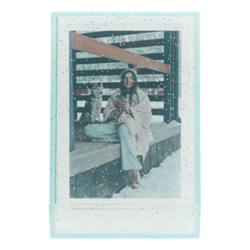 ANGGREK Photo Case, Compact and Portable 3 Inch Photo Storage Box PC with Hand Rope for Pictures (Green Transparent Glitter)