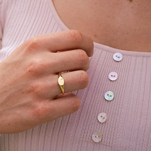 Espere ESP-2020-R-6 18K Gold Plated Square Signet Pinky Ring Dainty North Star Oval Signet Ring | Lightweight Thick Statement Rings thumb #2
