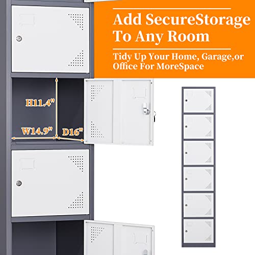 Image of Metal Locker with 6 Doors, 71 inch Lockers for Employees Steel Storage Locker, Lockable Locker Cabinet for School, Gym, Home Office and Garage(Grey White)