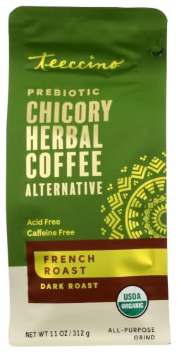Teeccino French Roast Chicory Coffee Alternative, 11 Ounce: Ground Herbal Coffee That’s Prebiotic, Caffeine-Free & Acid-Free, Dark Roast, with Carob and Chicory, No artificial flavors