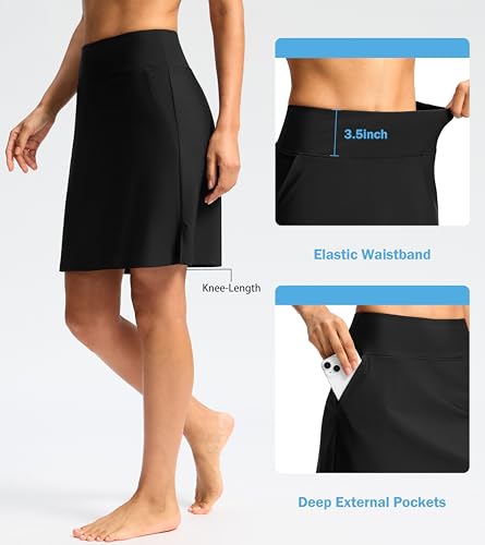 Viodia Women's 20" Long Swim Skirt Skort High Waisted Modest Bathing Suit Swimsuit Bottoms Beach Tankini Bikini with Skirt3