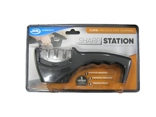 JML Sharp Station Knife Sharpener | Professional 3 Stage Sharpening with Ceramic, Tungsten Carbide & Diamond Plates | Easy Grip Ergonomic Design