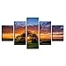 Produktbild KGKBH 5 Leinwandbilder Leinwand HD Print Wandkunst Wohnkultur   5 Panel Sonnenaufgang Baum Landschaft Wohnzimmer Malerei Modulare Bilder Moderne Poster