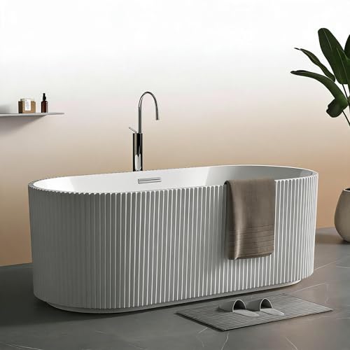 67' Acrylic Freestanding Soaking Bathtub, Deep Ergonomic Design with Lumbar Support, Integrated Overflow Drain, Non-Slip Base,cUPC Certified Modern Bathroom Tub, Easy Installation for Bathroom