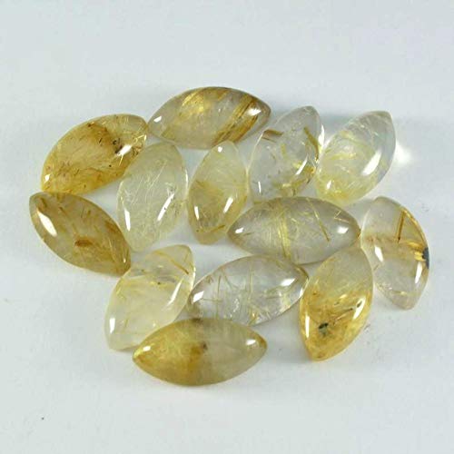 55Carat Original Rutile Quartz Cabochon 9X18 Mm Marquise Shape For Astrological Purpose Loose Gemstone #TOP4