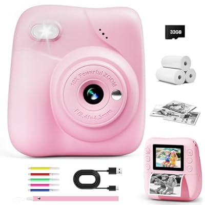 CAMCLID Camara Fotos Infantil Instantanea HD 1080P Cámara de Fotos Instantánea con Tarjeta de 32G y 3 Rollos Papel de Impresión Regalo para Niñas y Niños de 3 a 12 Años