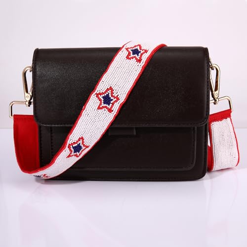 Image of 4th of July Purse Strap Red White Blue Beaded USA Star Purse Strap Replacement American Independence Day Outfits